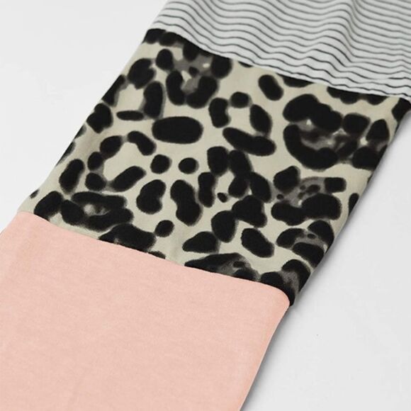 Boho Long Sleeve Leopard Color Block Tunic Shirt Top - Picture 4 of 7